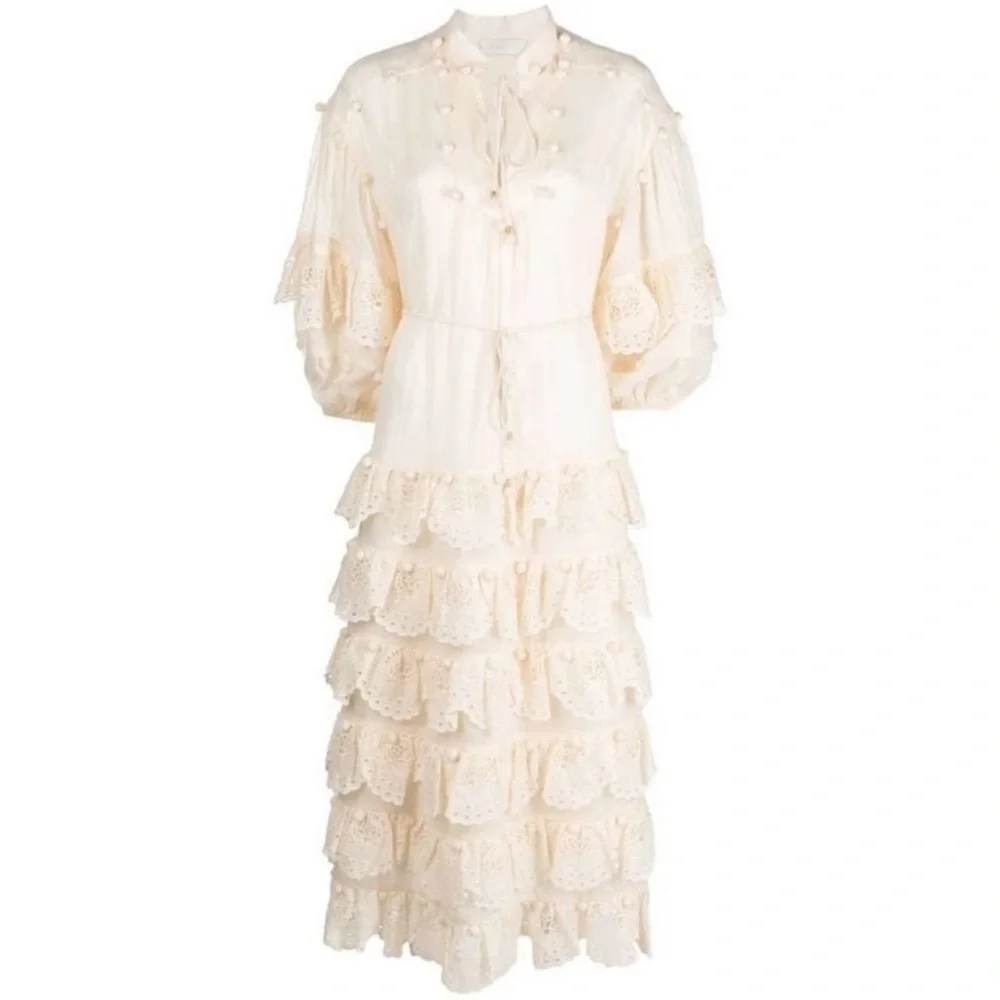 Zimmermann Cream Ruffled Tiered Sundress with Bishop Sleeves - Picture 9 of 12
